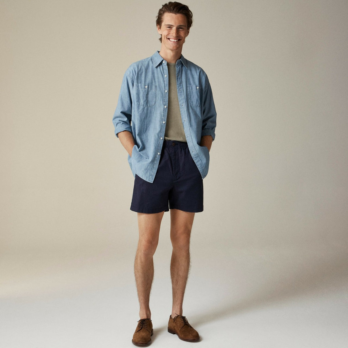 Men Giant-fit organic cotton chambray workshirt - J.Crew