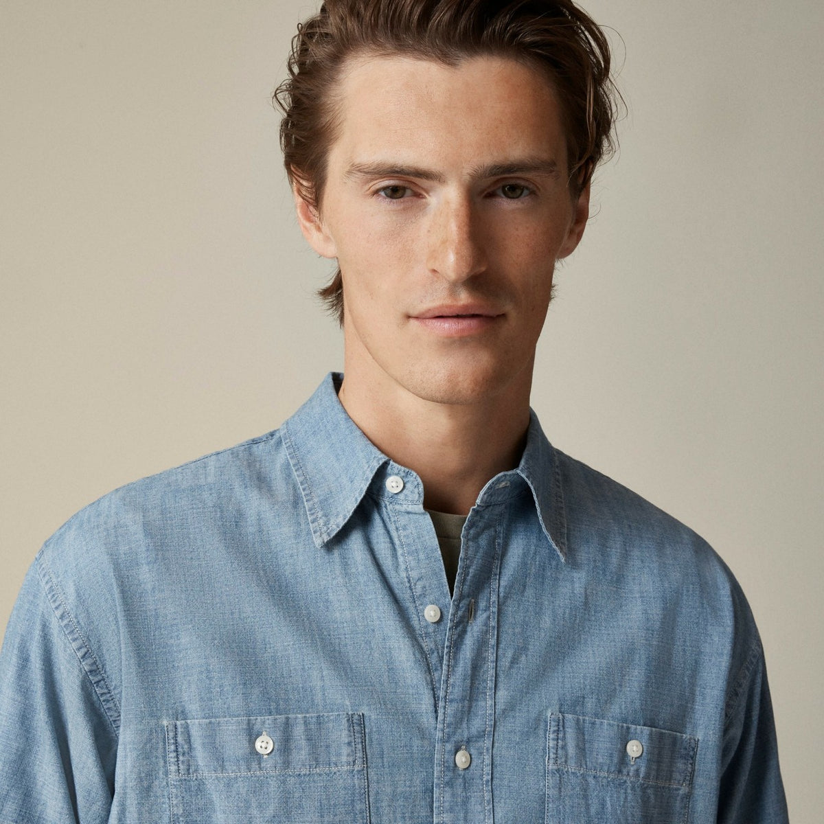 Men Giant-fit organic cotton chambray workshirt - J.Crew