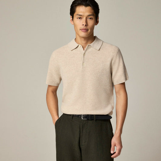 Men Short-sleeve cashmere waffle sweater-polo - J.Crew