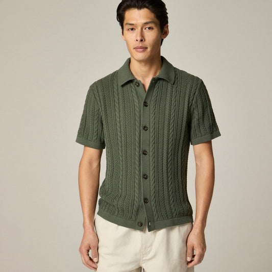 Men Short-sleeve cotton cable-knit cardigan sweater-polo - J.Crew