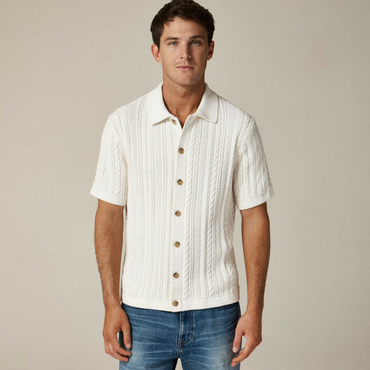 Men Short-sleeve cotton cable-knit cardigan sweater-polo - J.Crew