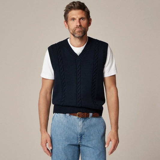 Men Cotton cable-knit sweater-vest - J.Crew