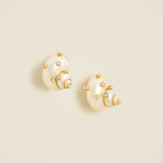 Women Seashell stud earrings with crystals - J.Crew