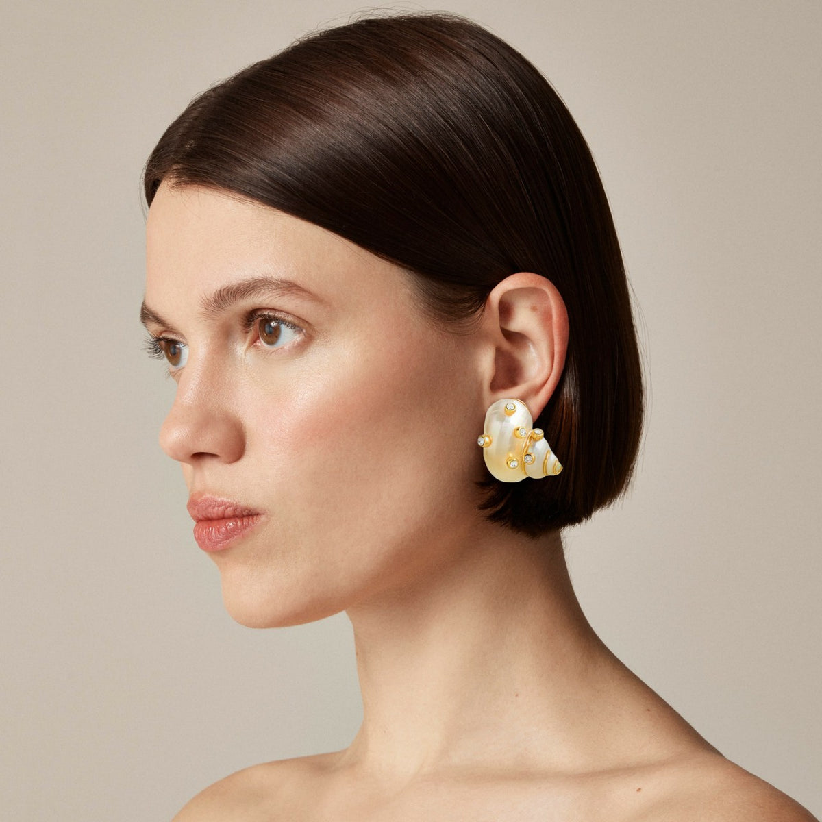 Women Seashell stud earrings with crystals - J.Crew