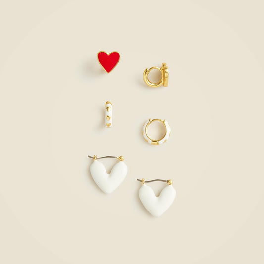 Women Heart earrings three-pack - J.Crew