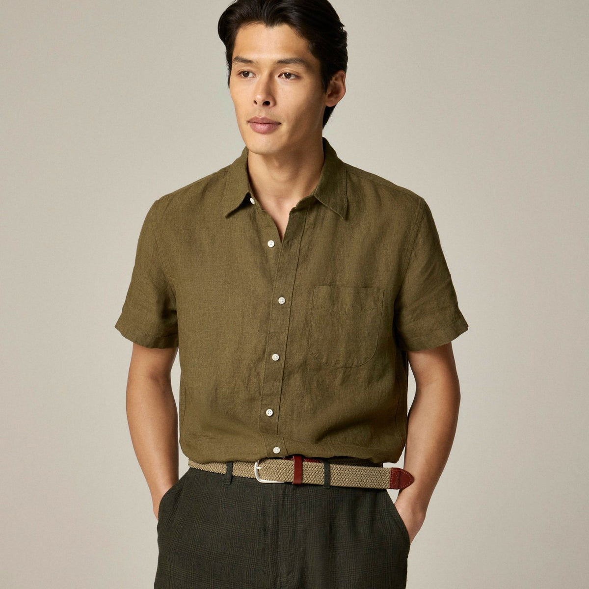 Men Short-sleeve linen point-collar shirt - J.Crew