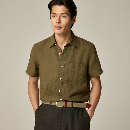 Men Short-sleeve linen point-collar shirt - J.Crew