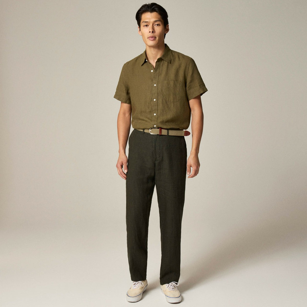 Men Short-sleeve linen point-collar shirt - J.Crew