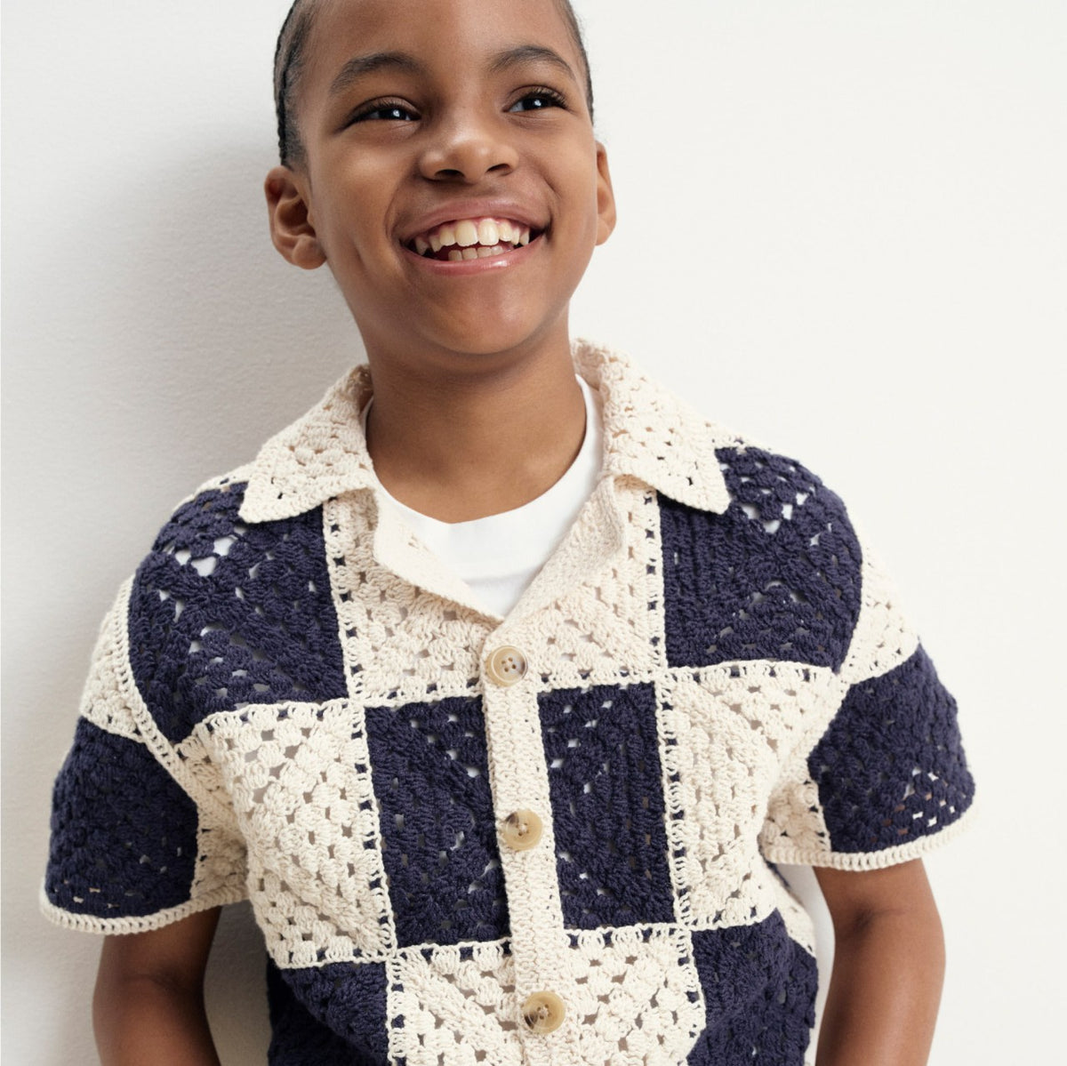 Kids Kids' short-sleeve checker crochet camp shirt - J.Crew
