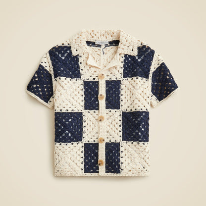 Kids Kids' short-sleeve checker crochet camp shirt - J.Crew