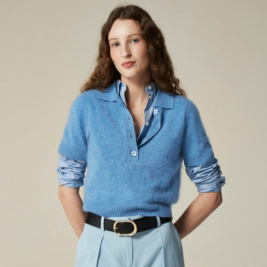Women Brushed cashmere short-sleeve sweater-polo - J.Crew