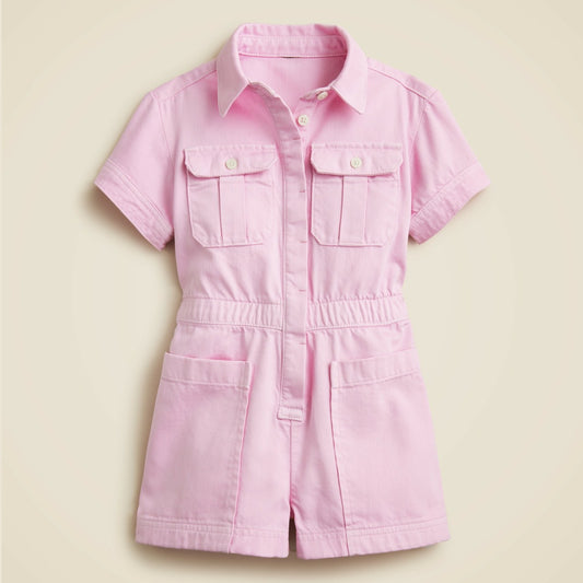 Kids Girls' patch-pocket romper in drapey denim - J.Crew