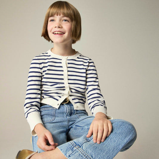 Kids Girls' scalloped lightweight cotton cardigan in stripe - J.Crew