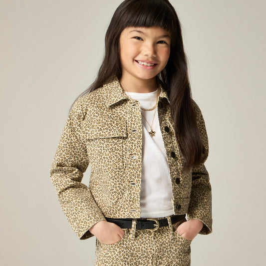 Kids Girls' denim jacket in leopard print - J.Crew