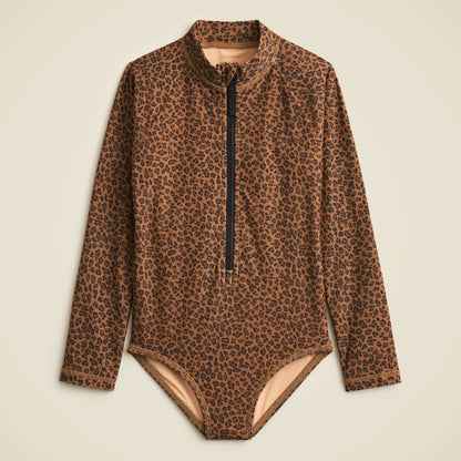 Kids Girls' zip-up rash guard one-piece with UPF 50+ fabric - J.Crew