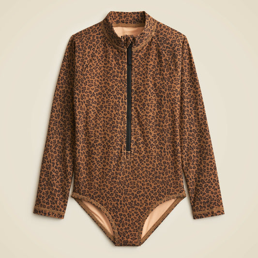 Kids Girls' zip-up rash guard one-piece with UPF 50+ fabric - J.Crew
