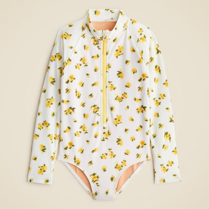 Kids Girls' zip-up rash guard one-piece with UPF 50+ fabric - J.Crew