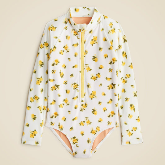 Kids Girls' zip-up rash guard one-piece with UPF 50+ fabric - J.Crew