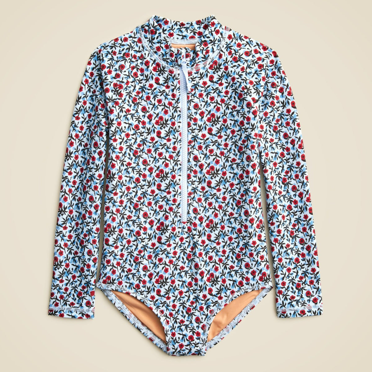Kids Girls' zip-up rash guard one-piece with UPF 50+ fabric - J.Crew