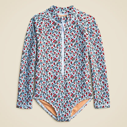 Kids Girls' zip-up rash guard one-piece with UPF 50+ fabric - J.Crew