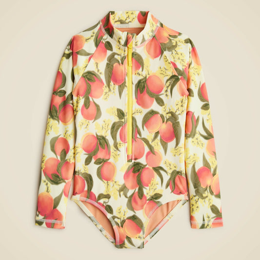 Kids Girls' zip-up rash guard one-piece with UPF 50+ fabric - J.Crew