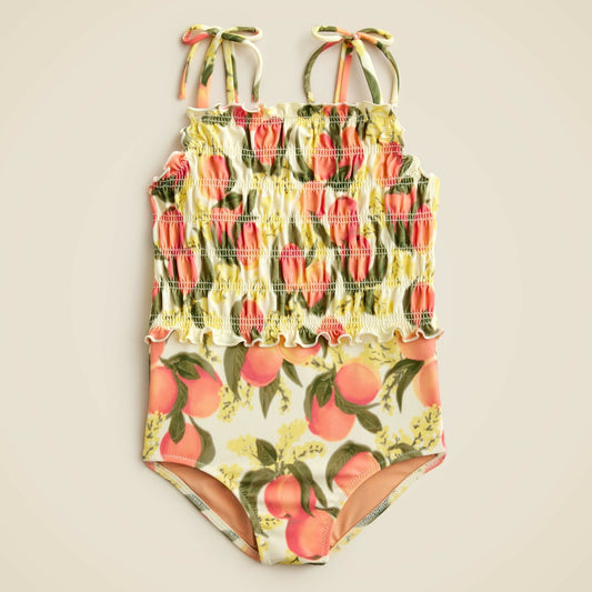 Kids Girls' lettuce-hem smocked one-piece swimsuit with UPF 50+ fabric - J.Crew