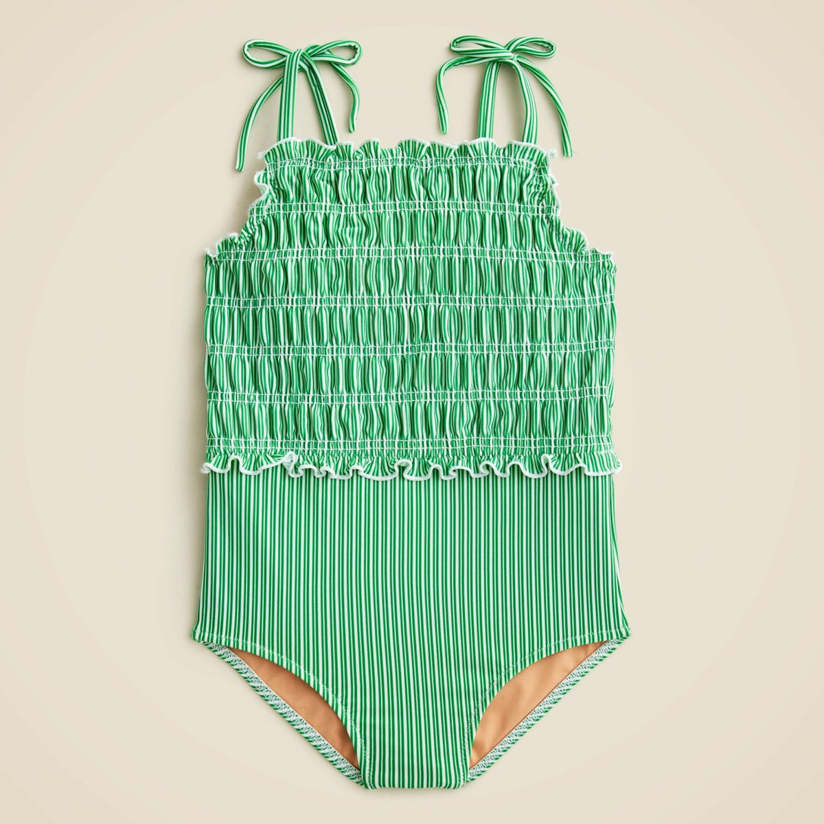 Kids Girls' lettuce-hem smocked one-piece swimsuit with UPF 50+ fabric - J.Crew