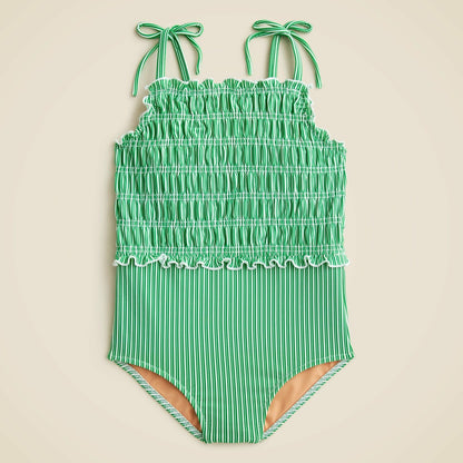 Kids Girls' lettuce-hem smocked one-piece swimsuit with UPF 50+ fabric - J.Crew