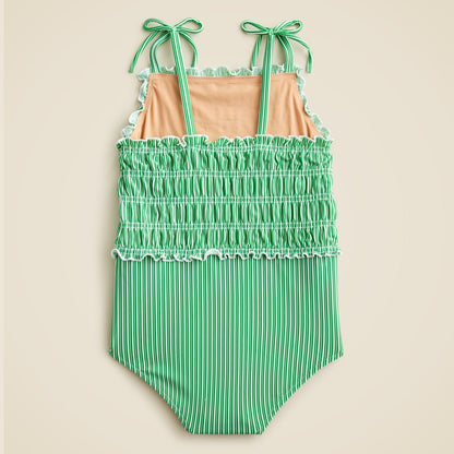 Kids Girls' lettuce-hem smocked one-piece swimsuit with UPF 50+ fabric - J.Crew
