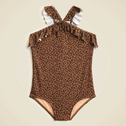 Kids Girls' ruffle halter-neck one-piece swimsuit with UPF 50+ fabric - J.Crew