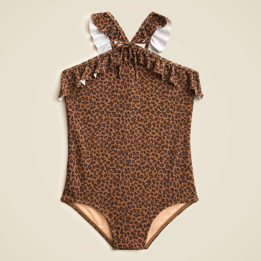 Kids Girls' ruffle halter-neck one-piece swimsuit with UPF 50+ fabric - J.Crew