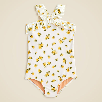 Kids Girls' ruffle halter-neck one-piece swimsuit with UPF 50+ fabric - J.Crew
