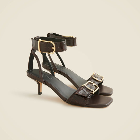 Women Krista kitten-heel sandals in Italian croc-embossed leather - J.Crew