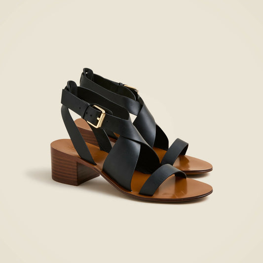 Women Cross-strap block-heel sandals in leather - J.Crew