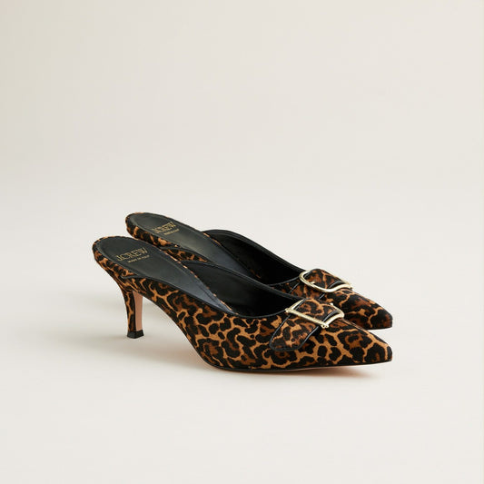 Women Made-in-Italy Colette buckle slip-on heels in leopard-print calf hair - J.Crew
