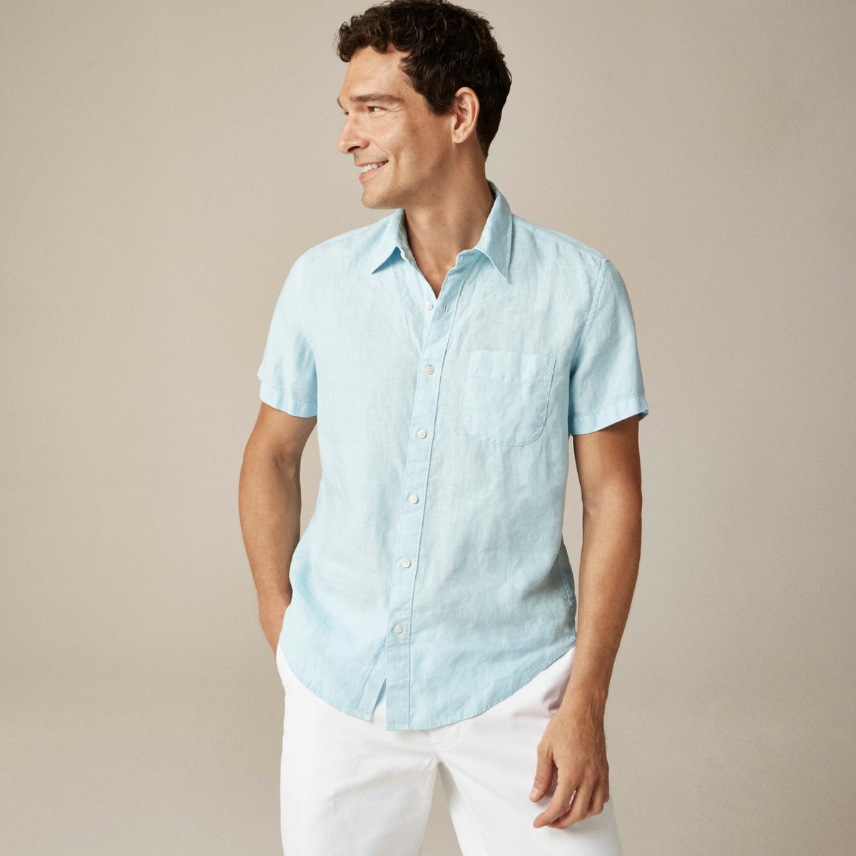 Men Short-sleeve washed linen shirt - J.Crew