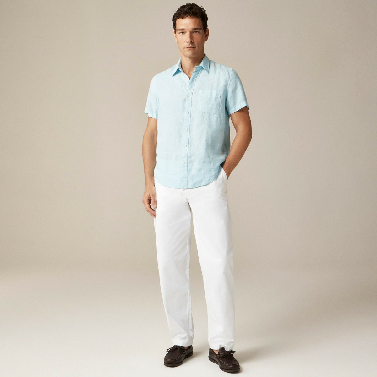 Men Short-sleeve washed linen shirt - J.Crew