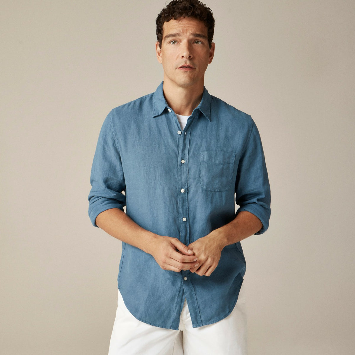 Men Washed linen shirt with point collar - J.Crew