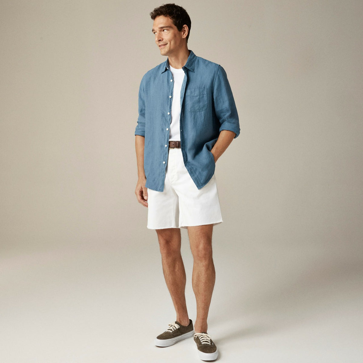 Men Washed linen shirt with point collar - J.Crew