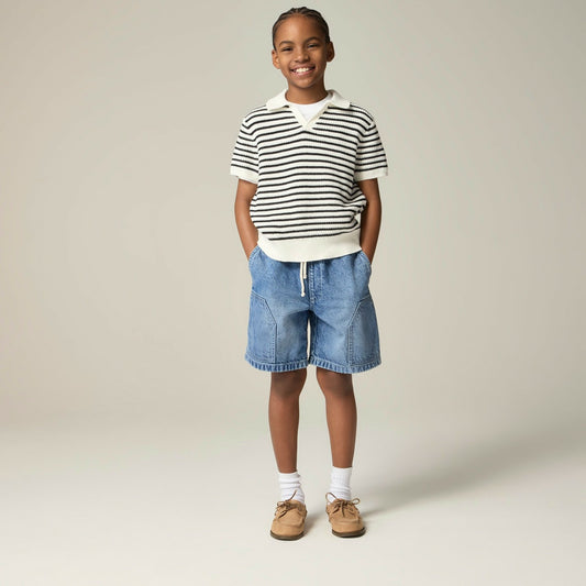 Kids Kids' short-sleeve johnny-collar sweater-polo in stripe - J.Crew