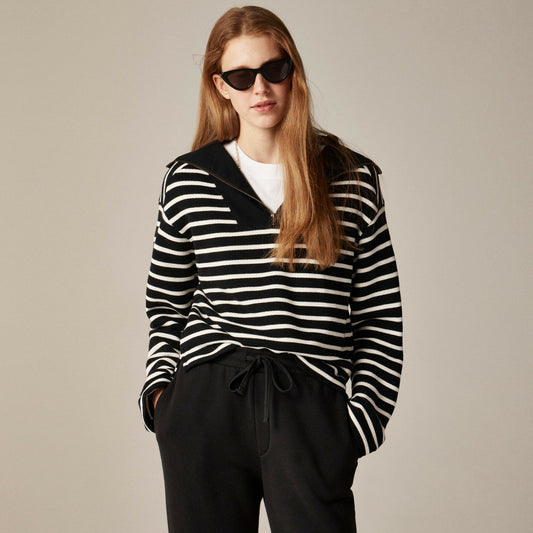Women Heritage terry quarter-zip sweatshirt in stripe - J.Crew