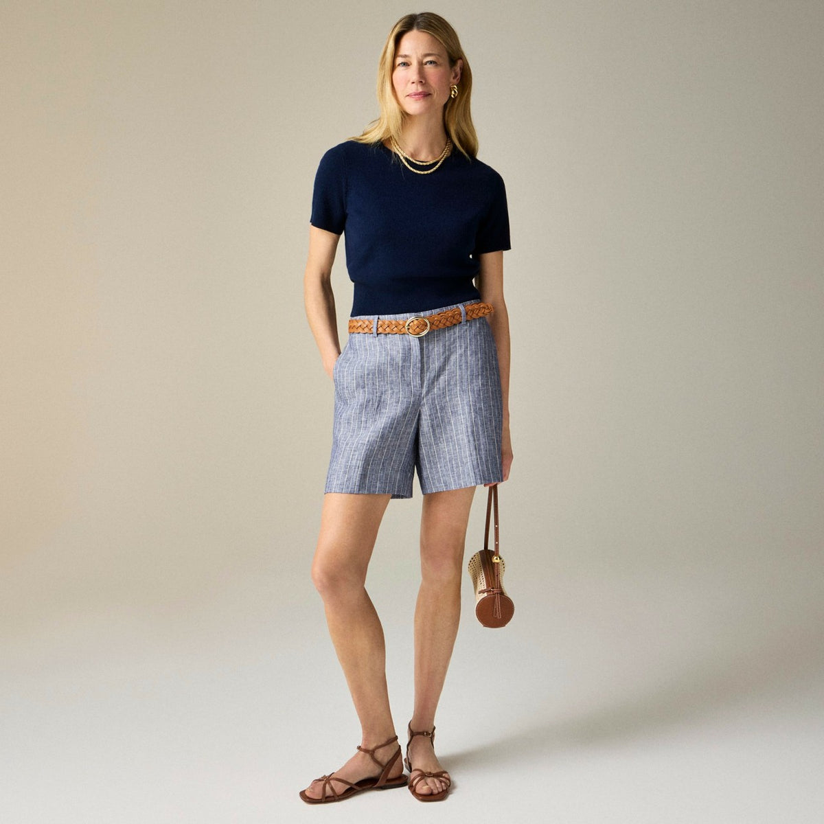Women 6" Harbor short in striped linen - J.Crew