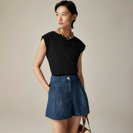 Women Pleated short in drapey denim - J.Crew