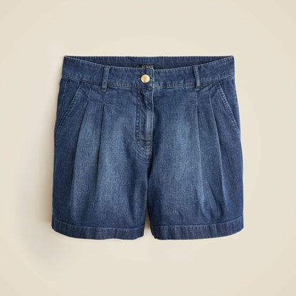 Women Pleated short in drapey denim - J.Crew