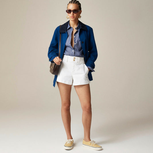 Women Stacked-button denim short in white - J.Crew