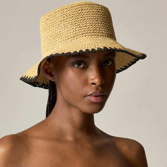 Women Packable straw hat with crochet trim - J.Crew