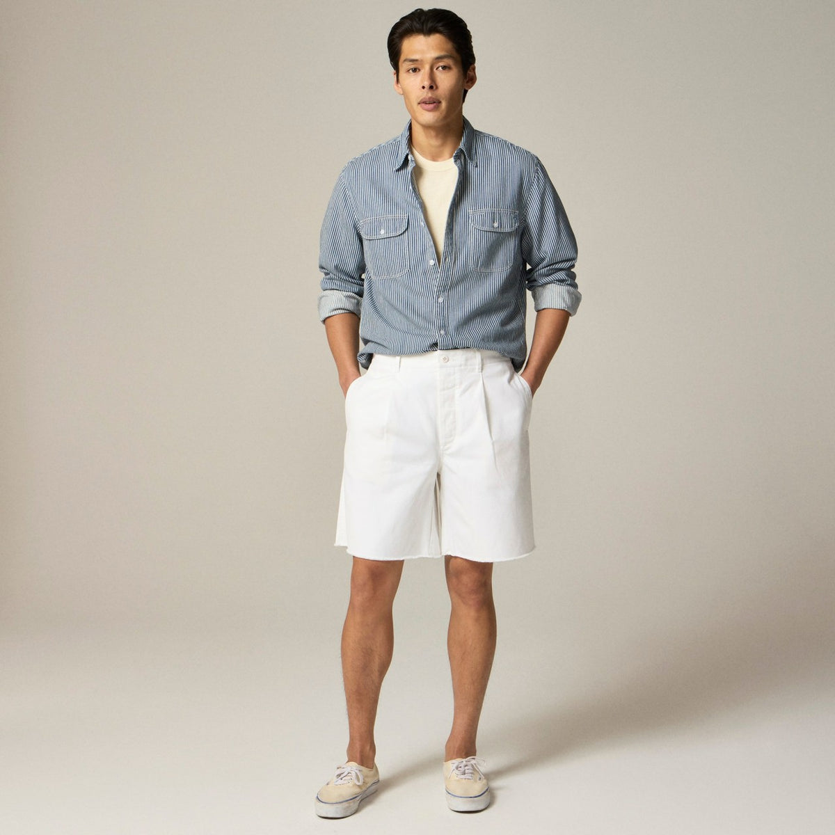 Men Wallace &amp; Barnes 8" pleated cutoff chino short - J.Crew
