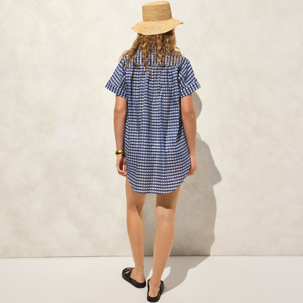 Women Crinkled tunic beach dress in gingham print - J.Crew
