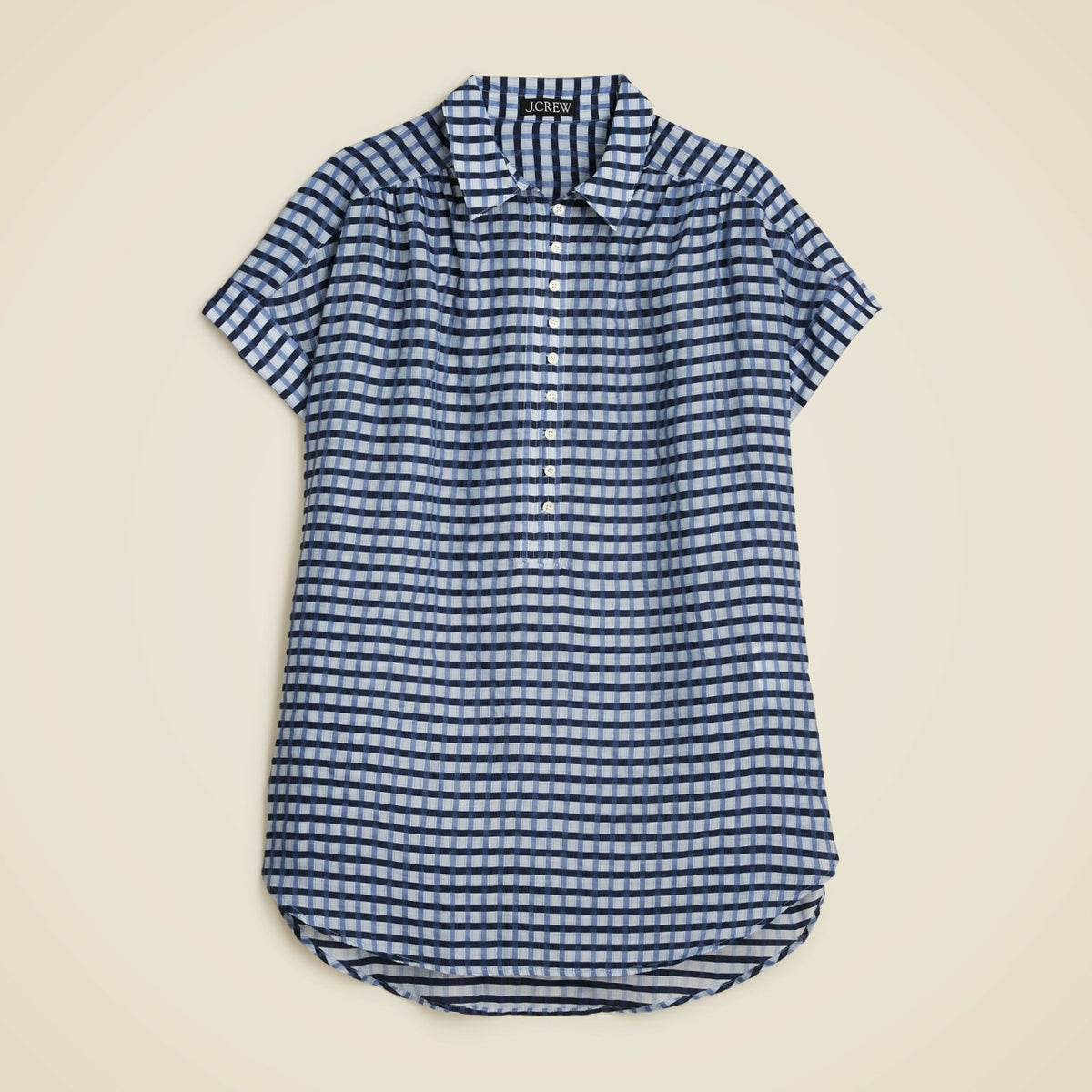 Women Crinkled tunic beach dress in gingham print - J.Crew