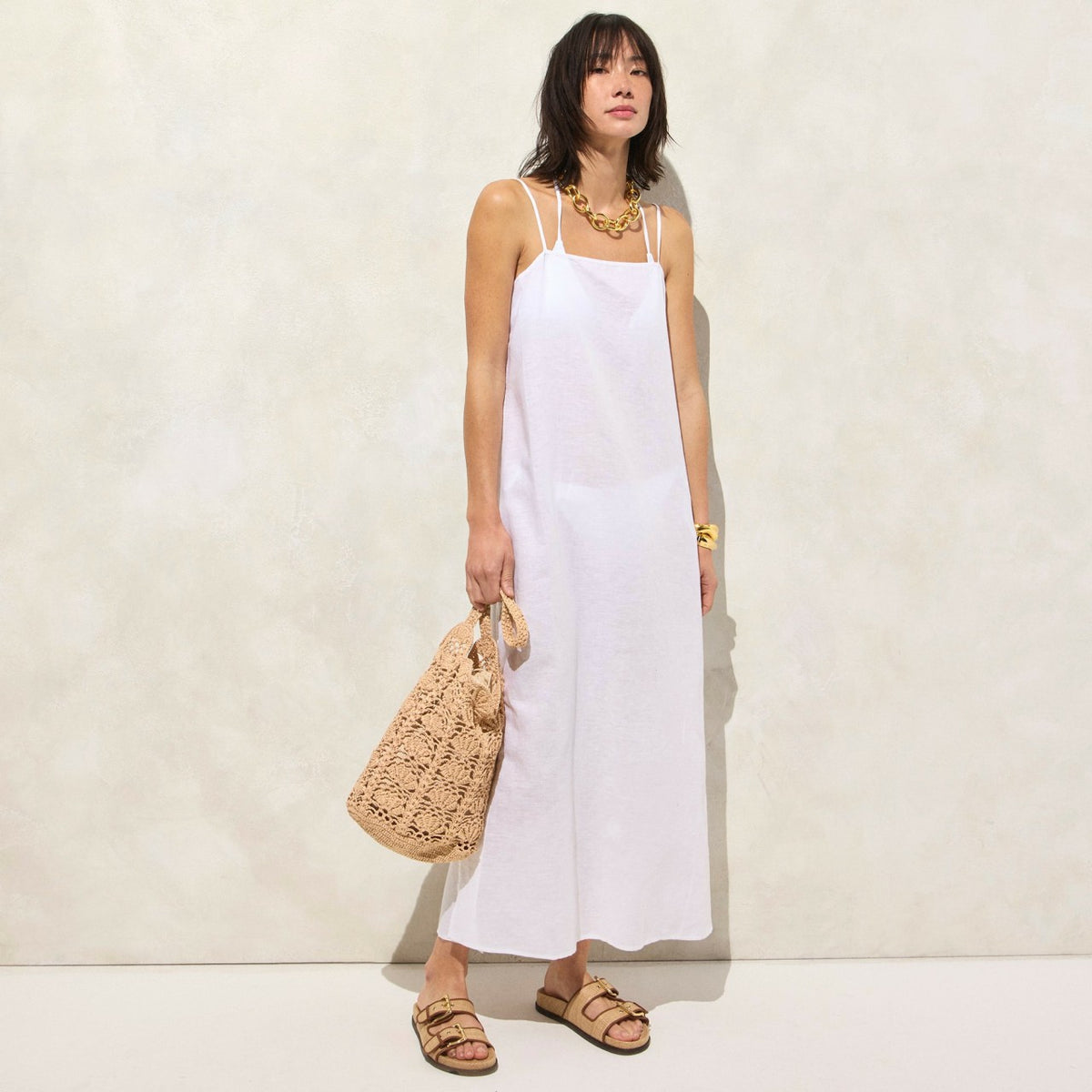 Women Linen-cotton blend tie-back midi dress - J.Crew